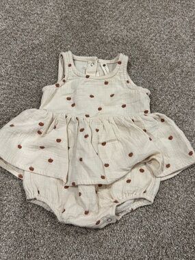 Quincy Mae Cream Dress with Rust Dot Print